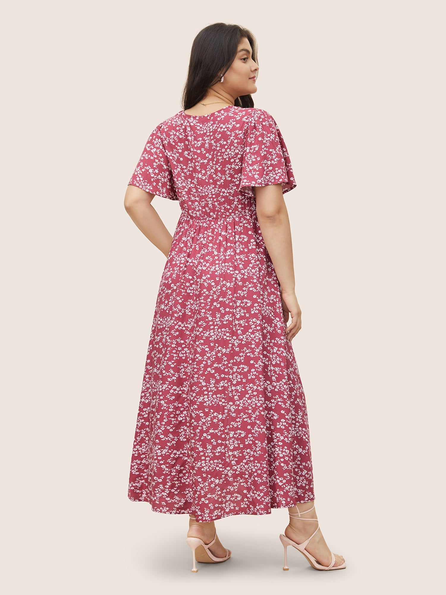 Bloom Dress - Flutter Sleeve Ditsy Floral Bag Split Maxi Dress