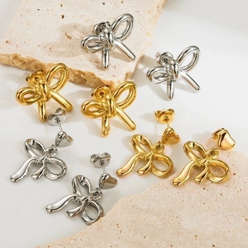 1 Pair Cute Minimalist Classic Style Bow Knot Plating Stainless Steel 18k Gold Plated Ear Studs