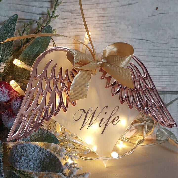 👼Angel Wings With Frosted Heart Decoration Mirrored - ❤️Remember Your Family