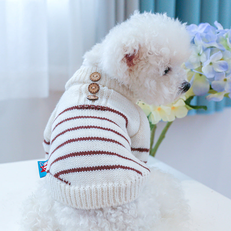 Striped Buttoned Dog Cat Sweater
