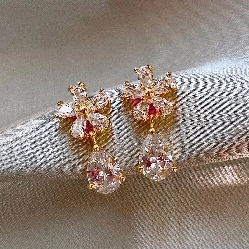3 Pieces Sweet Heart Shape Rose Flower Inlay Imitation Pearl Alloy Rhinestones Earrings