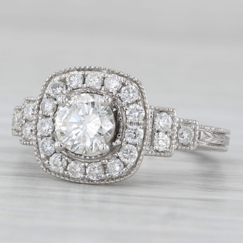 1.04ctw Round Diamond Halo Ring 14k White Gold Size 5.75