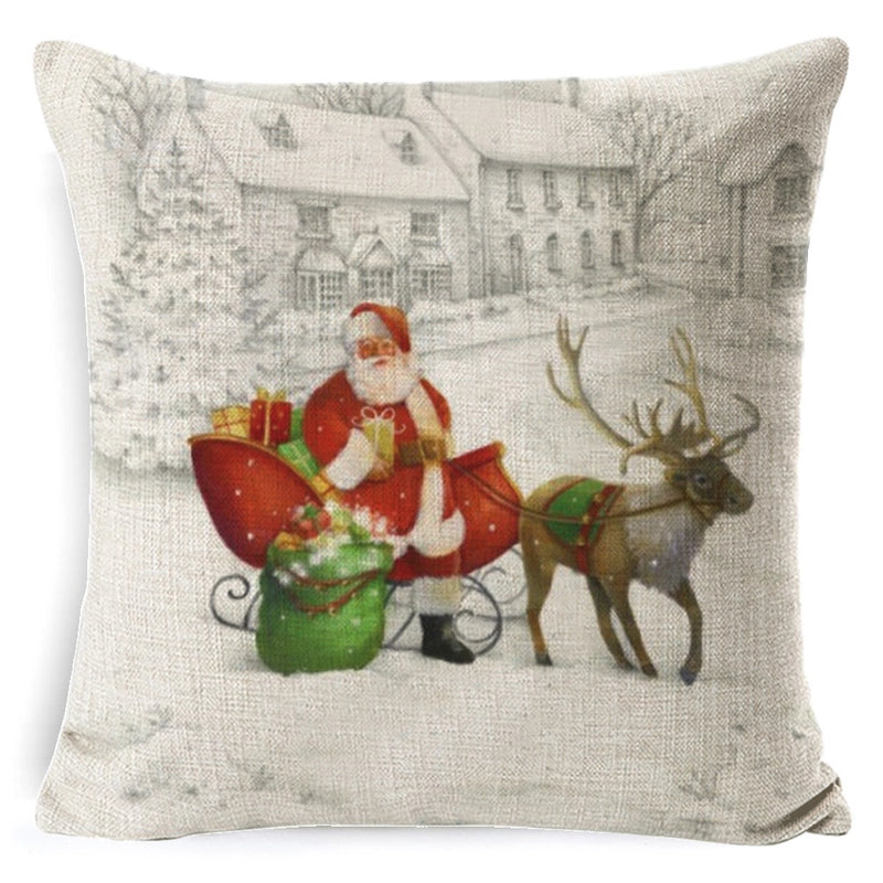 Retro Christmas Tree Santa Claus Christmas Socks Linen Pillow Cases