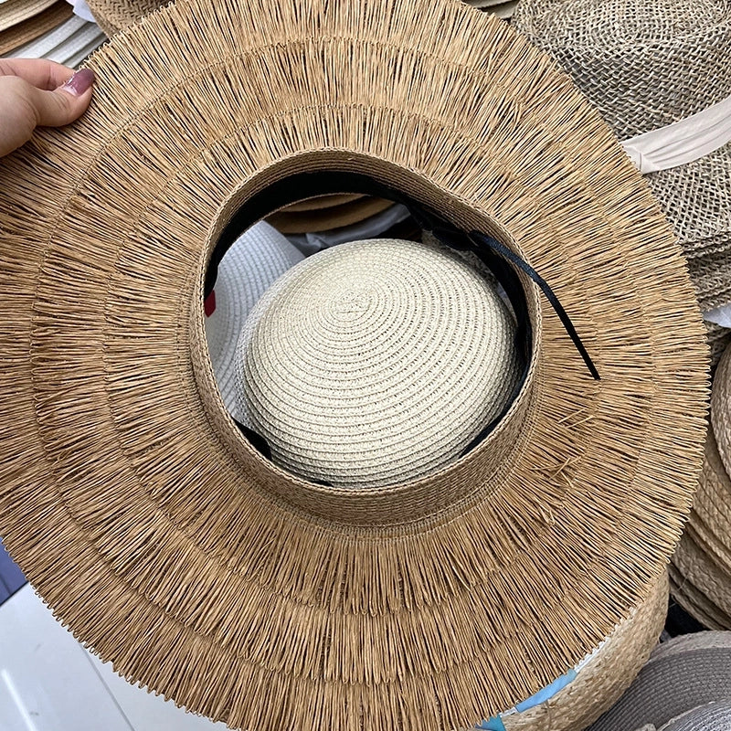 Summer Color Hand-woven Visor Straw Hat Wide Brim Hat