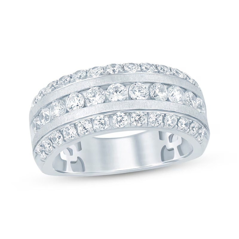 Now + Forever Lab-Grown Diamonds Men's Three-Row Wedding Band 2 ct tw 14K White Gold