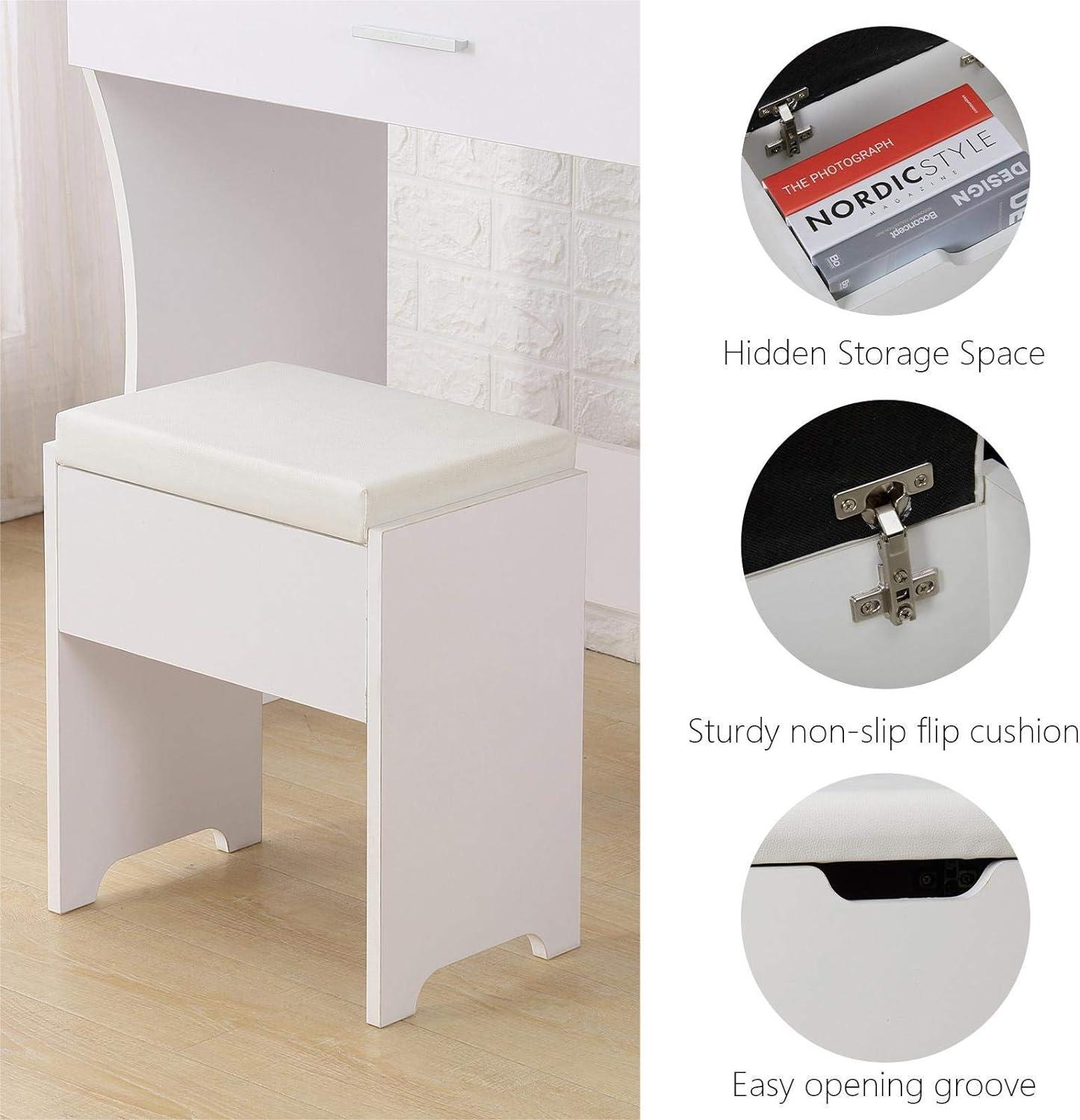 Vanity Table Set with Lighted Mirror - Makeup Vanity with Charging Station