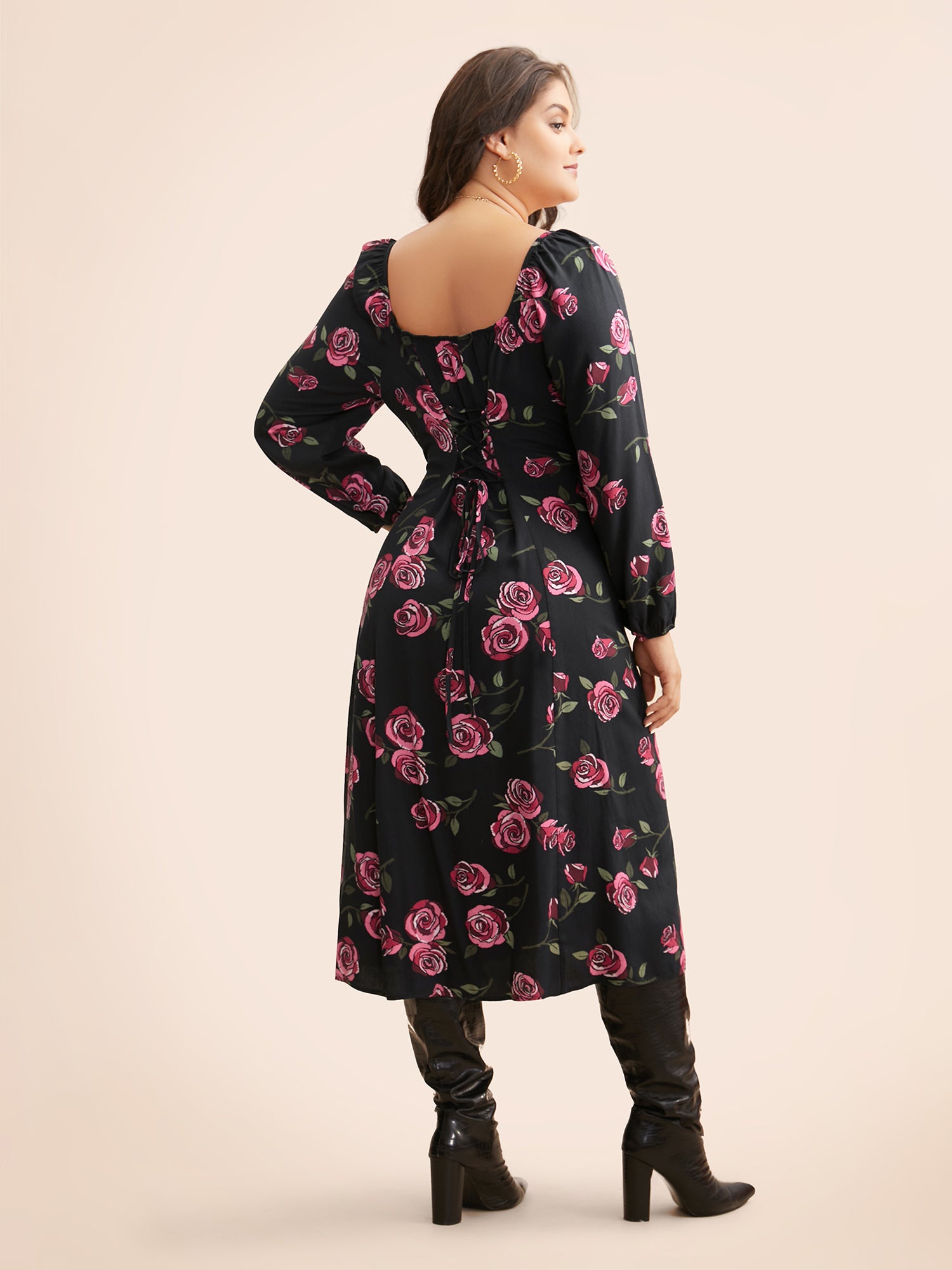 Floral Heart Neckline Cross Straps Dress