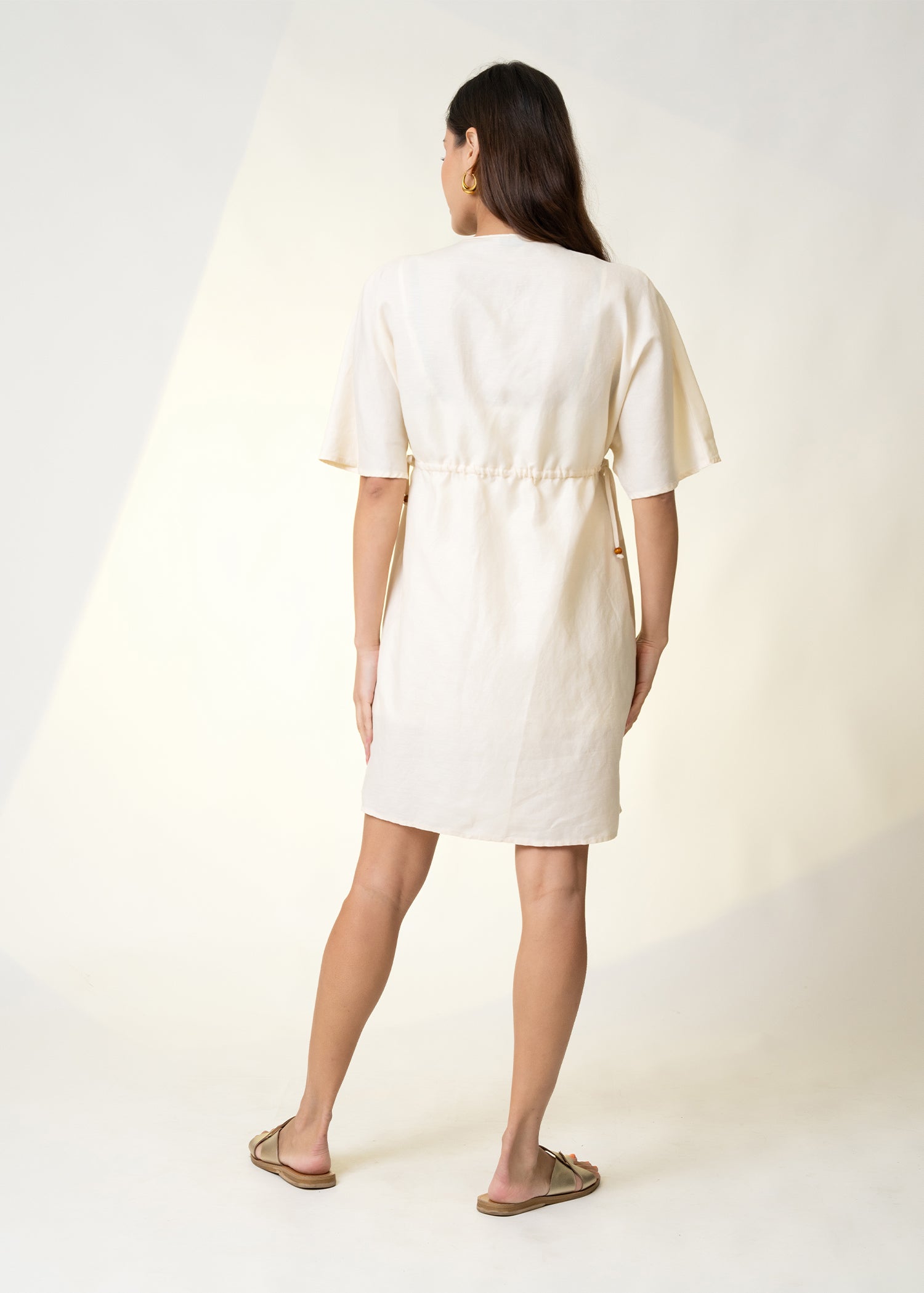 V Neck Draw Cord Dress