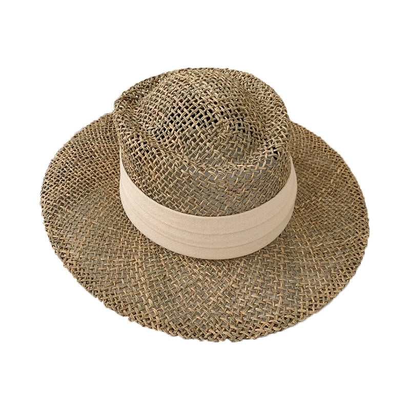 New Style Beach Travel And Vacation Straw Hat Concave Shape Travel Hat Handmade Seaweed Sun Hat For Men And Women