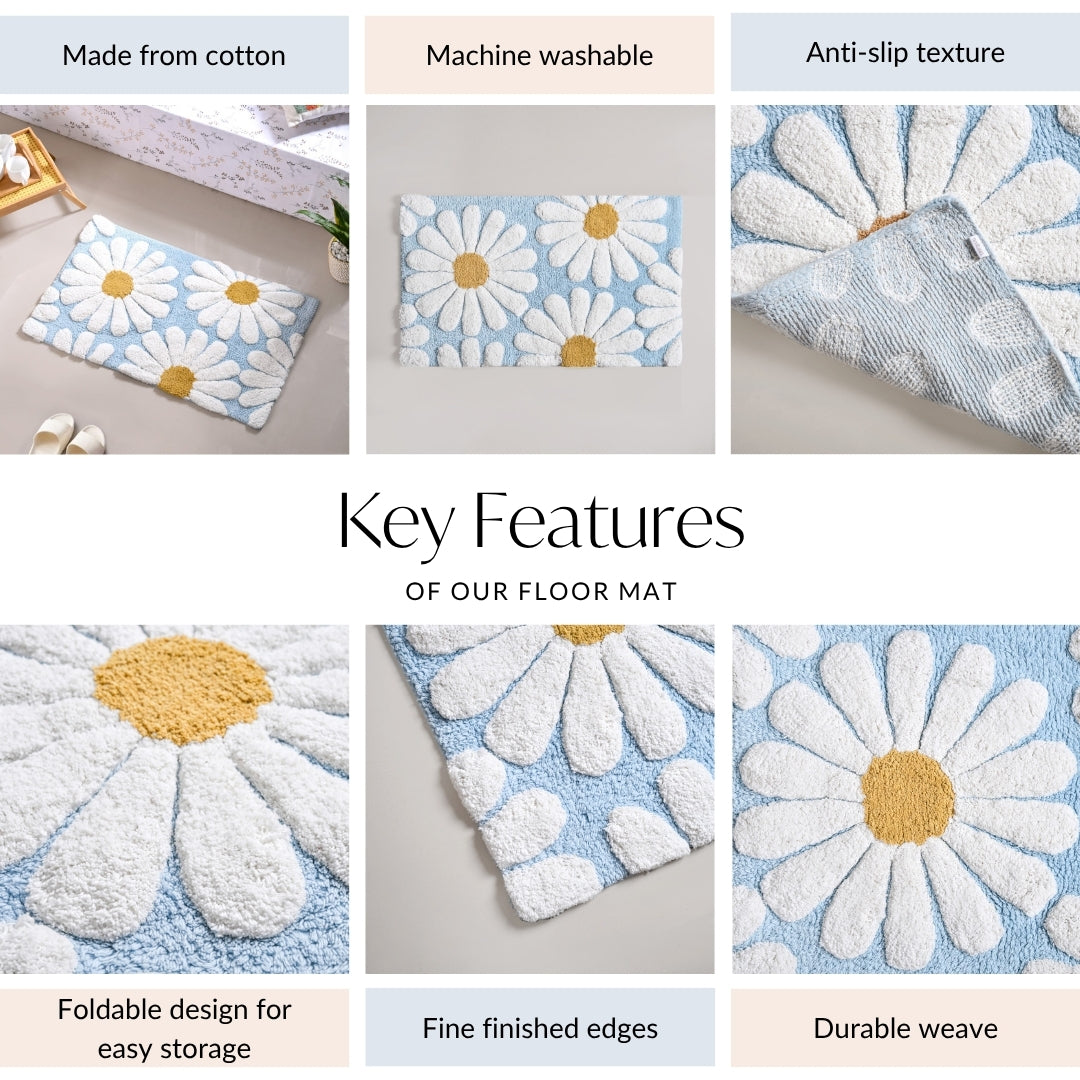 Supersoft Cotton Roseate Anti Slip Floor Mat Blue 85x52cm