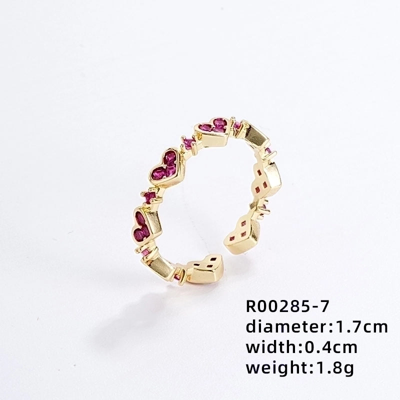 Copper Gold Plated IG Style Minimalist Plating Inlay Heart Shape Flower Zircon Open Rings