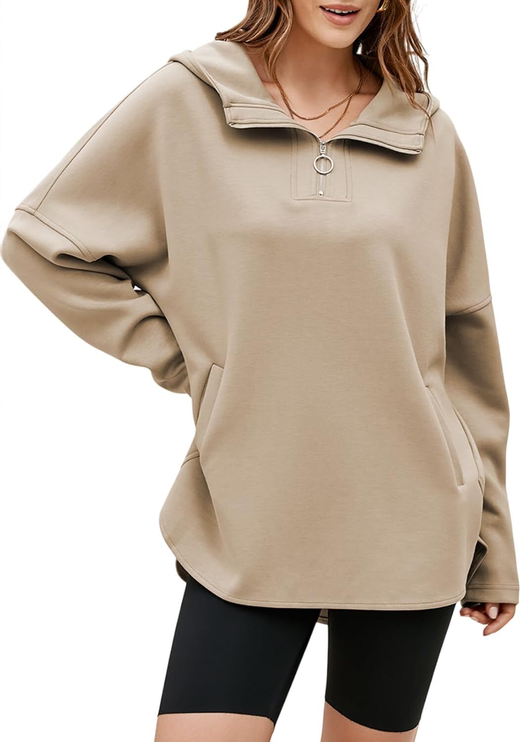 FINAL SALE⚡5 Packs for $25.95⚡- Women's Oversized Hoodies Casual Long Sleeve Half Zipper Pocket Sweatshirt Pullover Tops