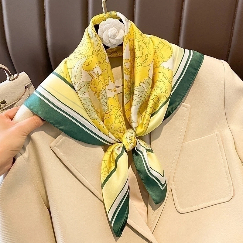 Women's Elegant Flower South  Satin Silk Scarves