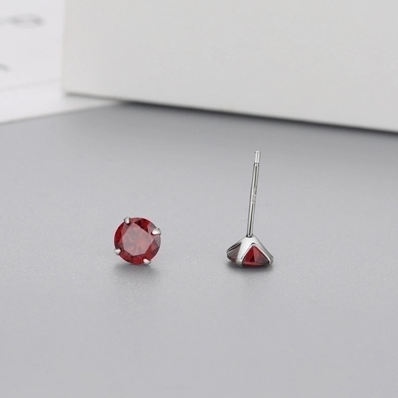 Minimalist Geometric Sterling Silver Zircon Ear Studs 1 Pair