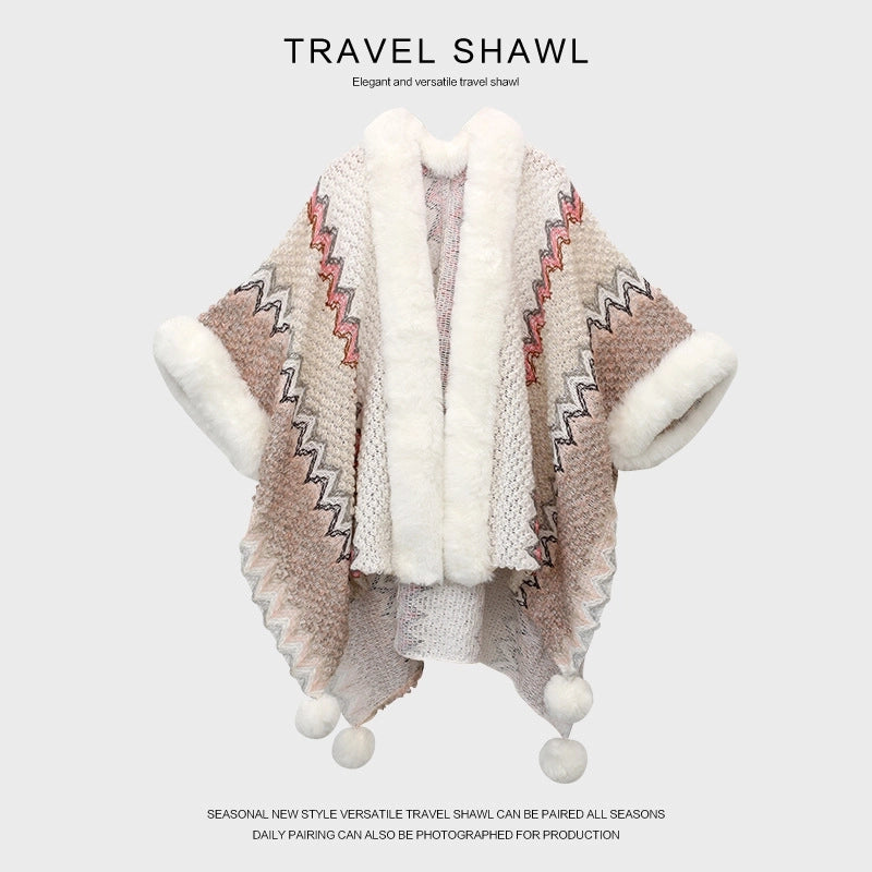 Women's Retro Multicolor Knit Patchwork Shawl