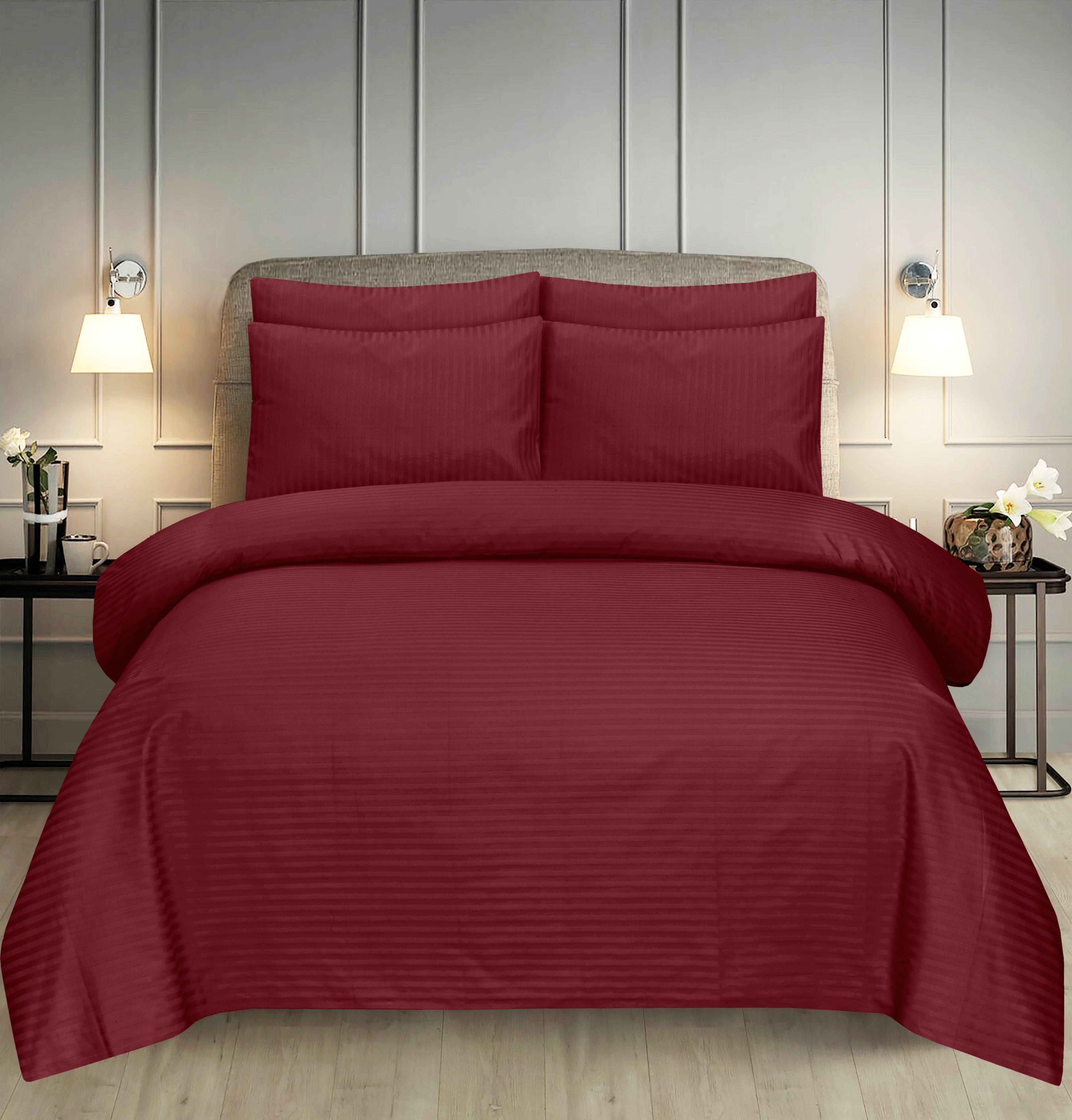 Maroon Stripe-Bed Sheet Set