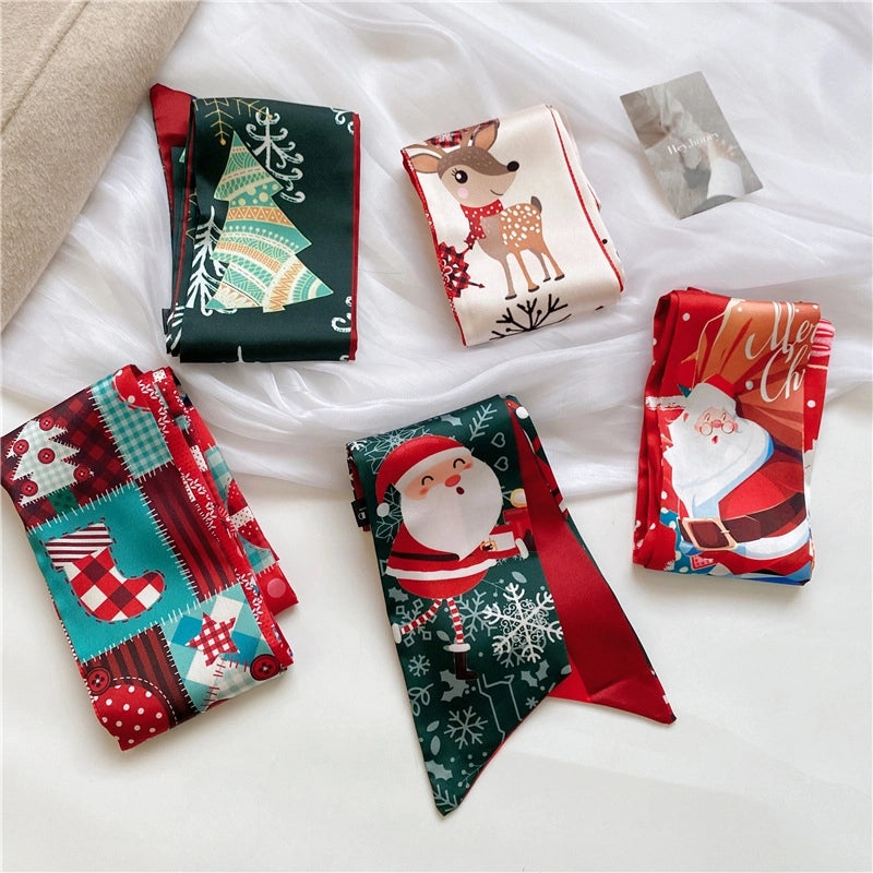 Women's Casual Christmas Tree Santa Claus Elk Polyester Silk Scarf