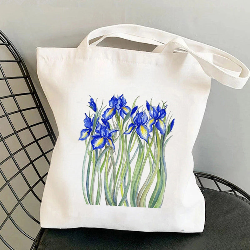 Women's Medium Canvas Flower Basic Classic Style Square Open Canvas Bag