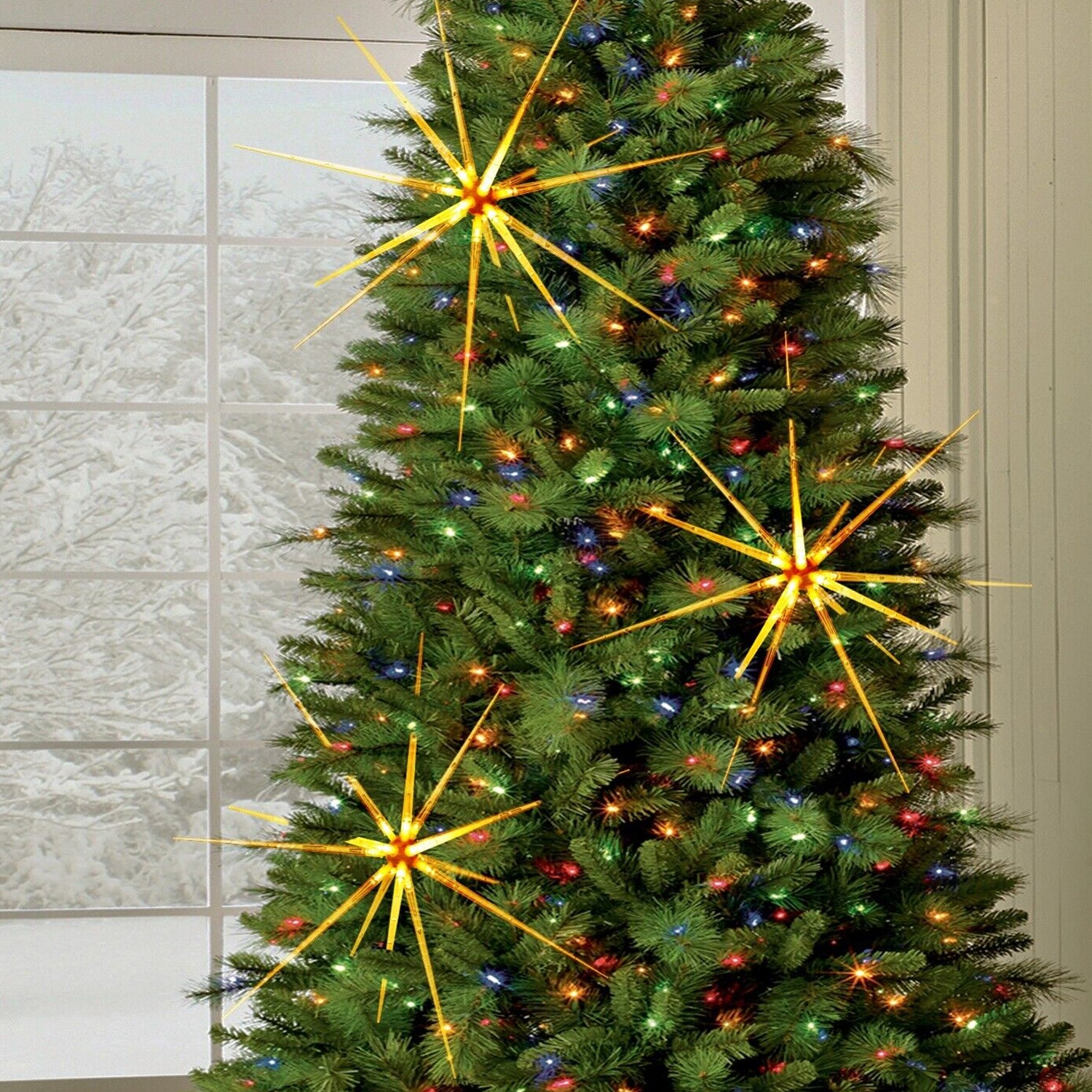 3D Gold Star Hanging Decoration Star. Acrylic Look  Hanging Luminous Star for Windows. Home. Garden Festive Embellishments for Holiday Parties Weddings Birthday Home Decoration (Medium)