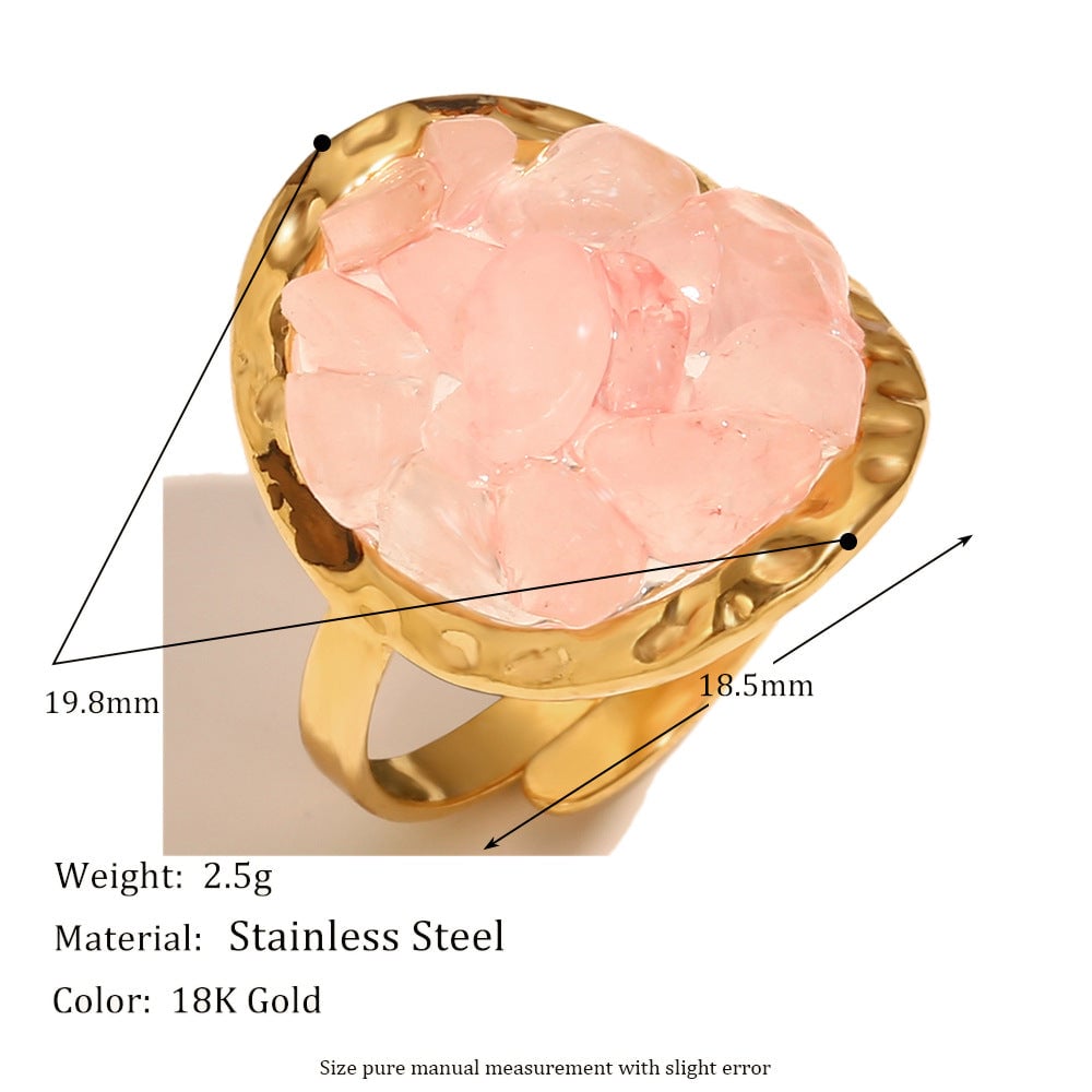 Retro Fashion Hand Jewelry Stainless Steel Plated 18K Gold Starfish Shell Gemstone Love Heart Open Ring