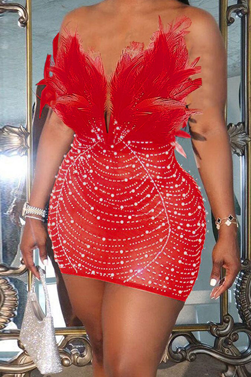 Sexy Party Formal Hot Drilling See-through Beading V Neck Sheath Dresses