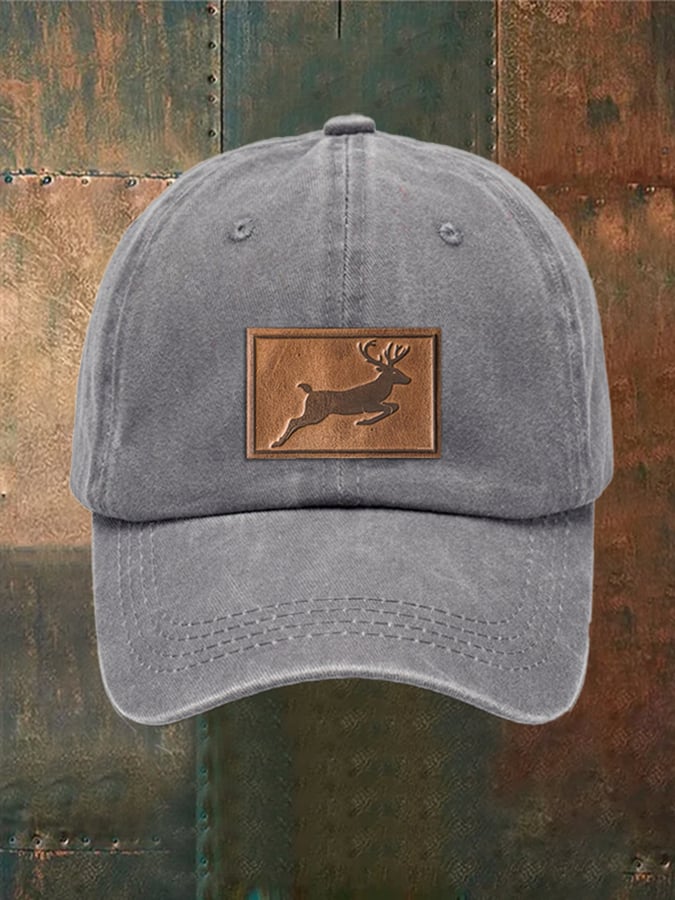 Unisex Distressed Washed Cotton Elk Print Hat