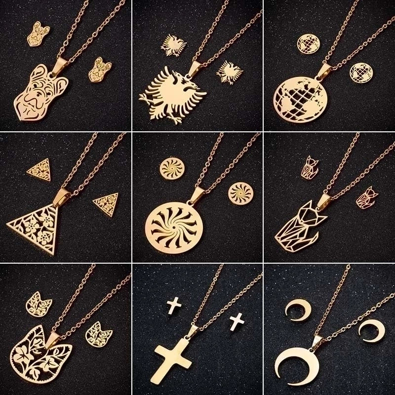 Fashion Geometric 201 Stainless Steel 18K Gold Plated Plating Earrings Necklace