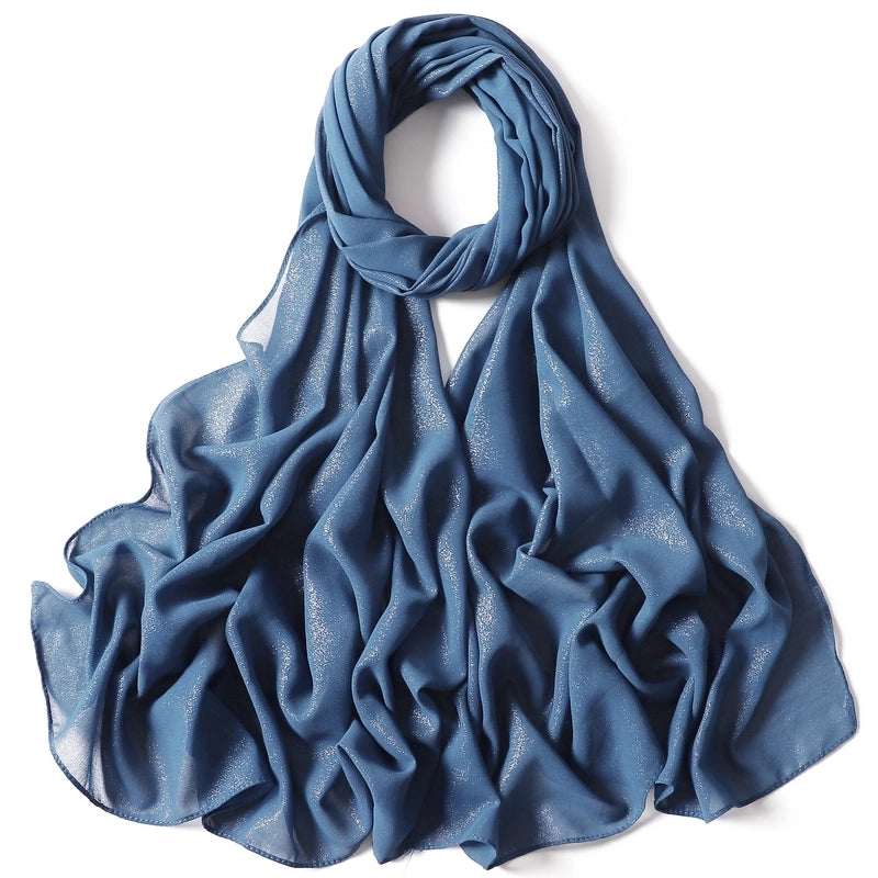 Hot Silver Flash Full Silver Solid Color Pearl Chiffon Long Scarf New Chiffon Turban