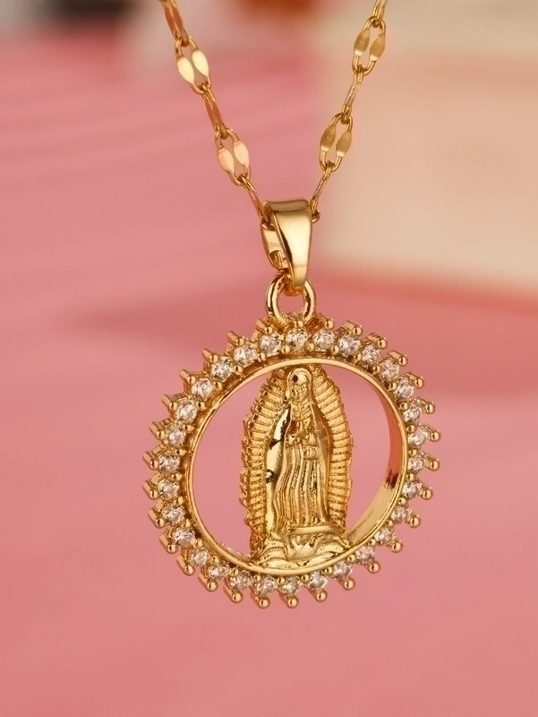 Elegant Minimalist Human Stainless Steel Hollow Out Zircon 18k Gold Plated Pendant Necklace