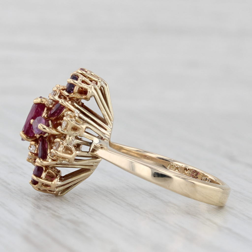 2.16ctw Ruby Diamond Cluster Cocktail Ring 14k Yellow Gold Size 5.75