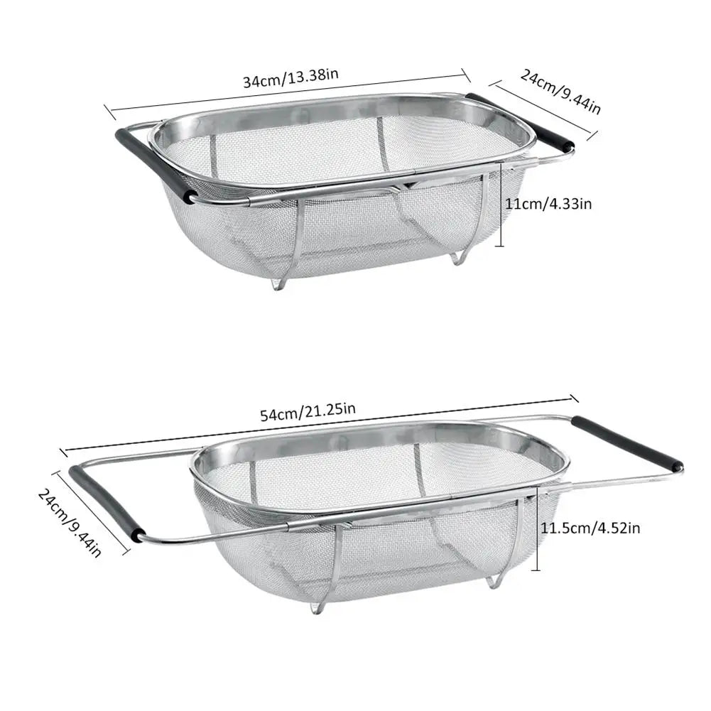 Over The Sink Stainless Steel Colander Strainer Basket. Drain Basket