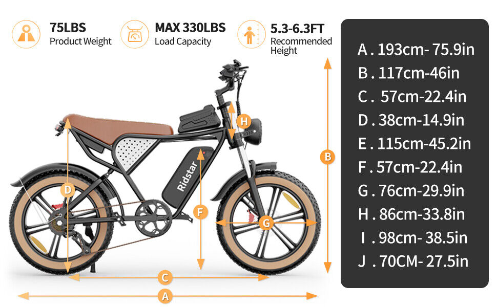 🔥Best Selling Electric Bikes-Ridstar 1500W 48V 20Ah Battery 20''Fat Tire Retro Mountain Electric Bike Adults