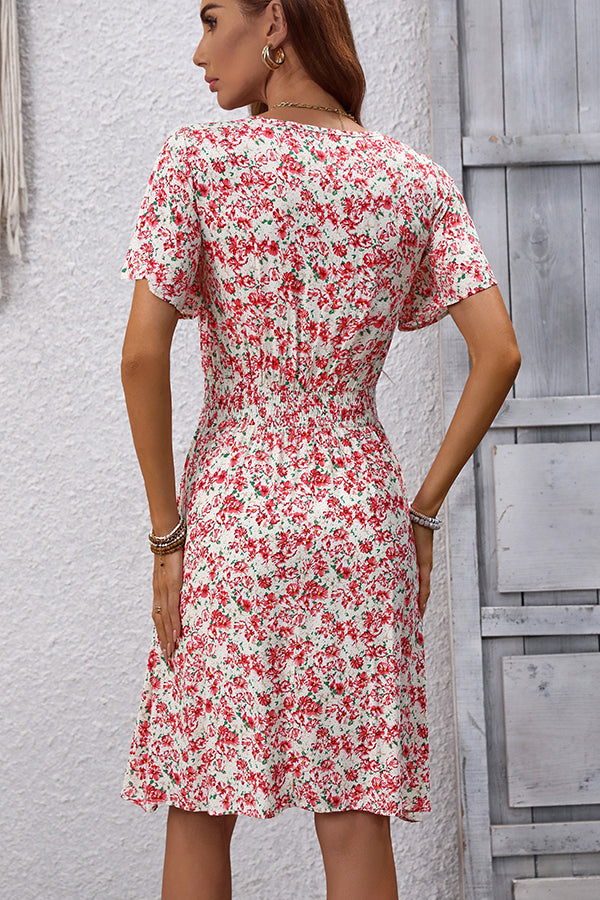 V Neck Floral Print Sleeveless Mini Dress