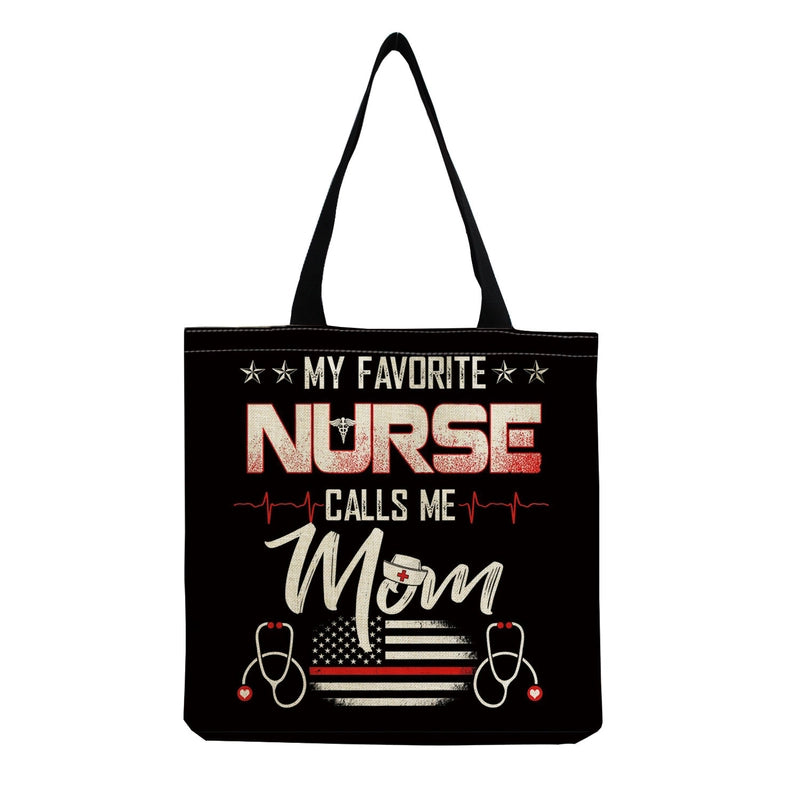 Women's Cotton And Linen Letter Nurse Heart Shape Classic Style Square Open Tote Bag