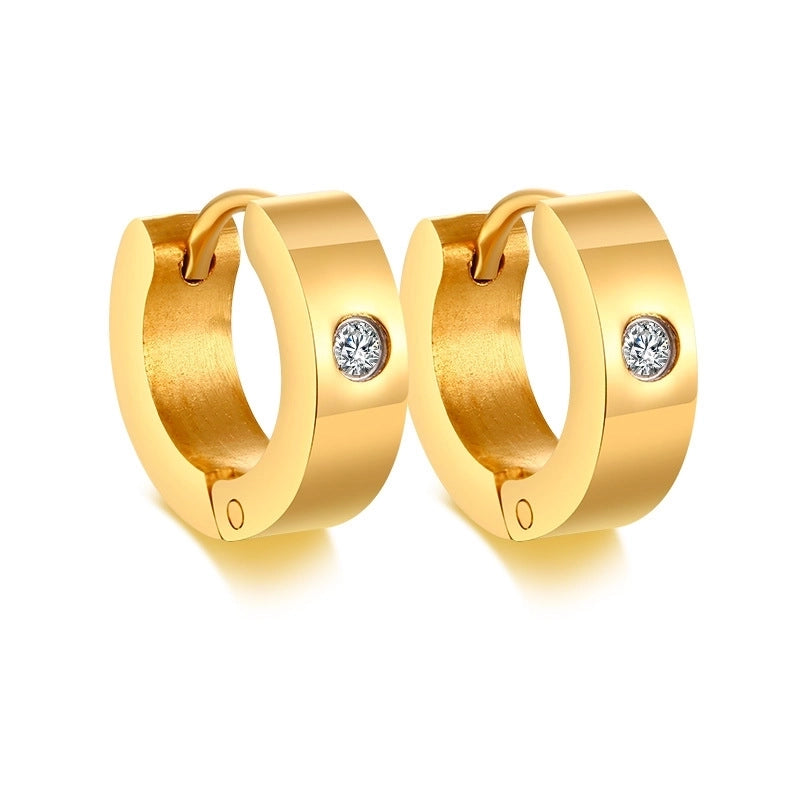 1 Pair Streetwear Solid Color Plating Inlay 201 Stainless Steel Zircon Gold Plated Hoop Earrings