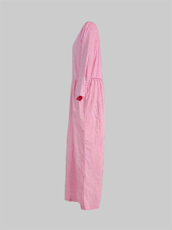 Long Sleeves Loose Buttoned Plaid Pleated Split-Joint Lapel Jumpsuits