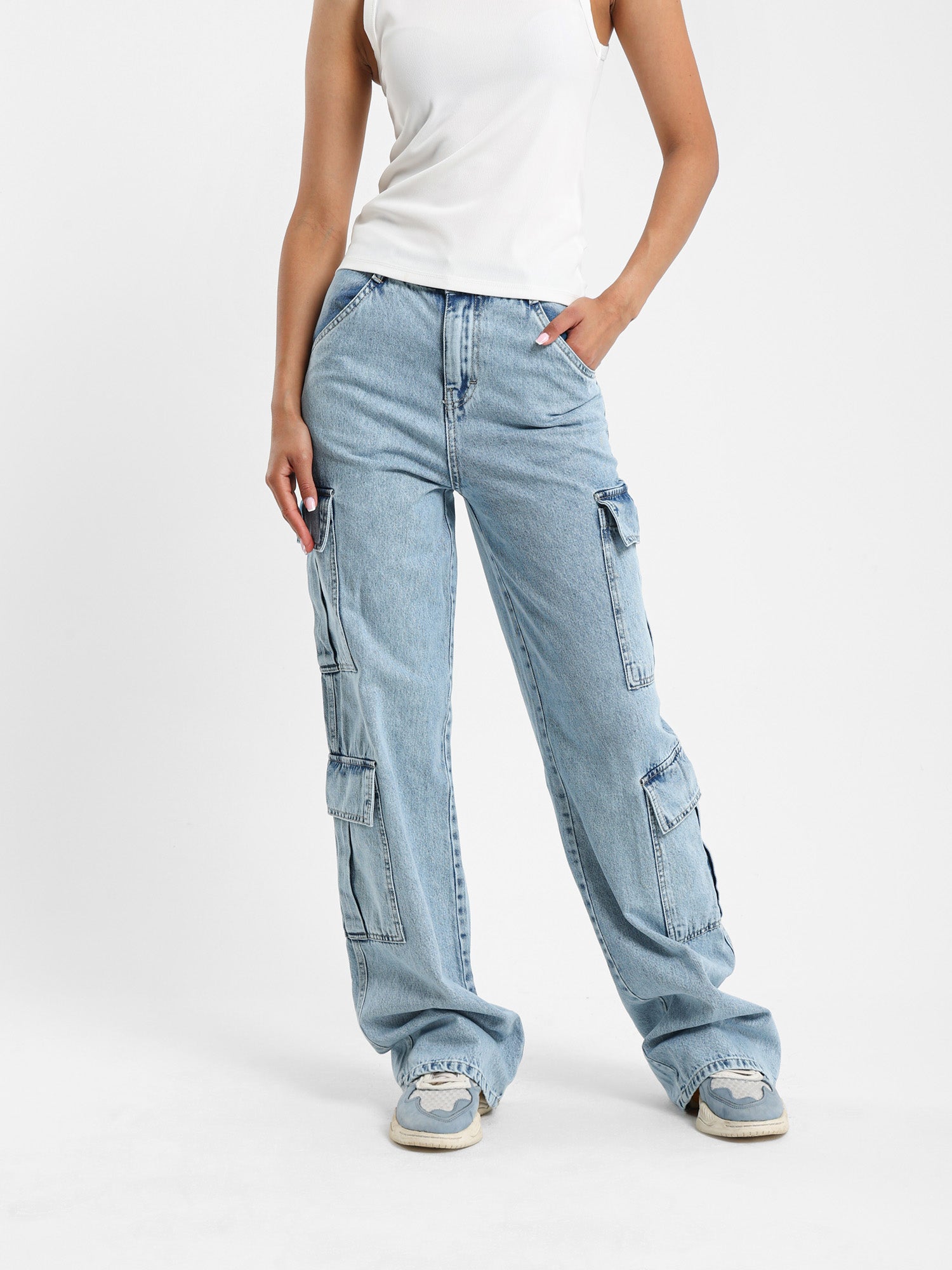 Wide Leg Cargo Denim Jeans