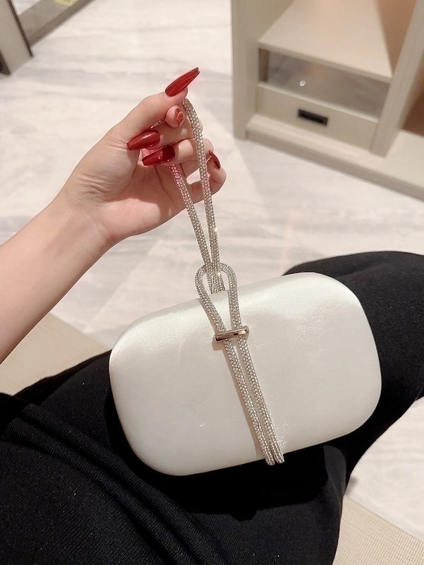 White Silver Black Rhinestone Solid Color Square Evening Bags