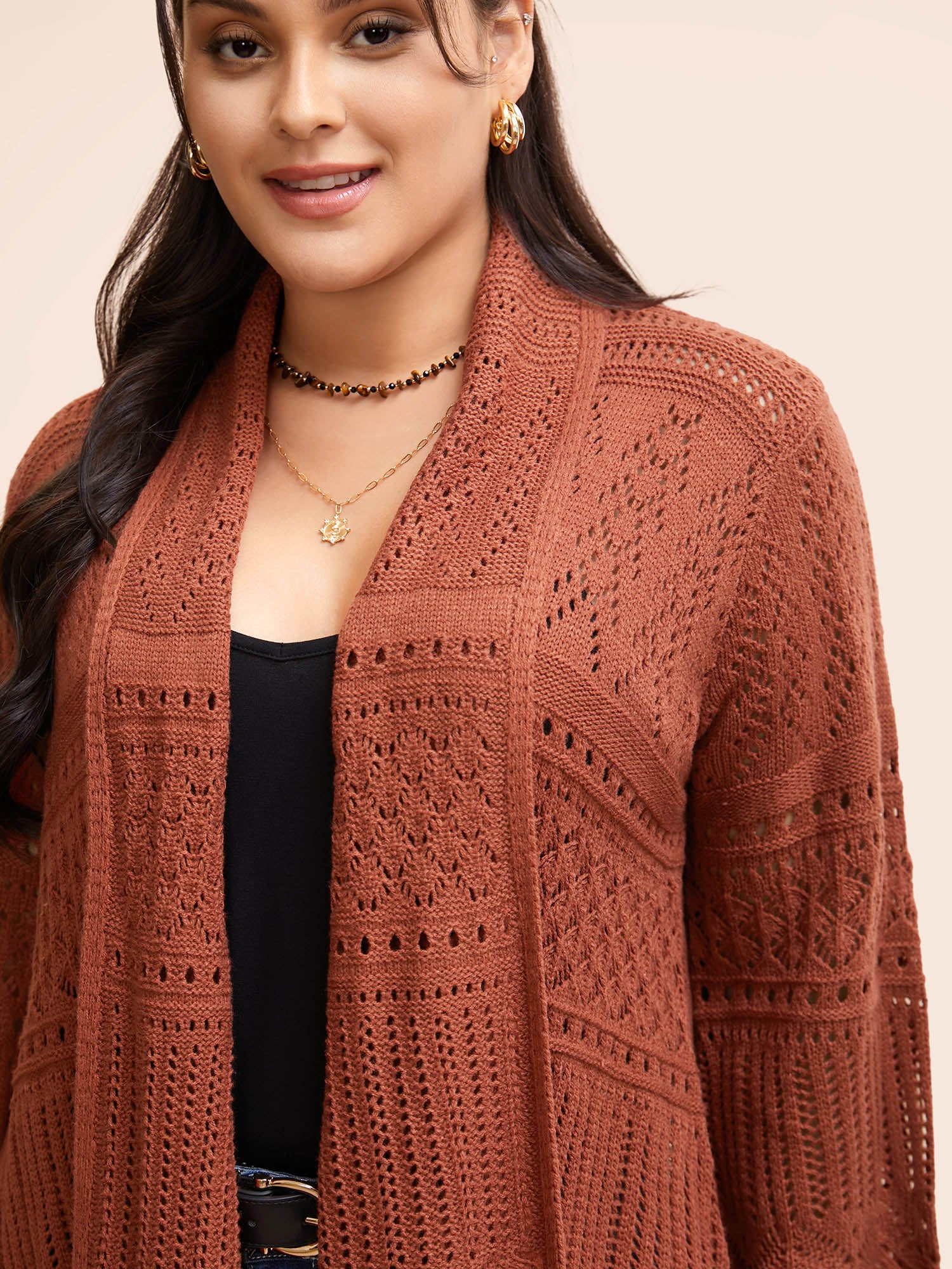 Texture Cut Out Bell Sleeve Cardigan