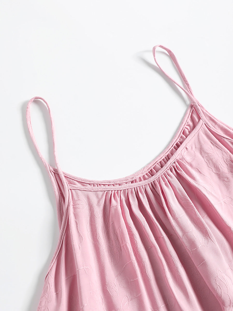 Women Summer Pure Color O-Neck Cotton Vest Dress