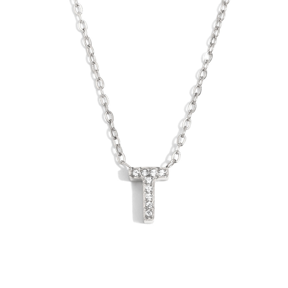 Fashionable And Simple 26 English Letter Pendant Stainless Steel Plated 18K Gold Diamond Small Letter Necklace For Women