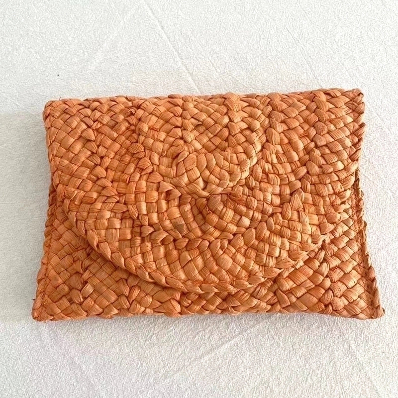 Yellow Red Green Straw Solid Color Square Weave Evening Bags