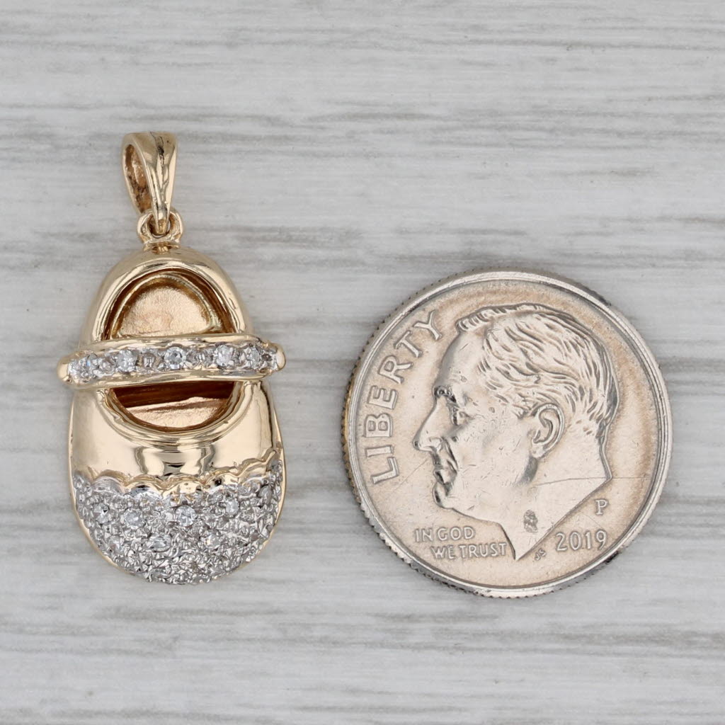 0.10ctw Diamond Baby Shoe Pendant 14k Yellow Gold New Parent Charm