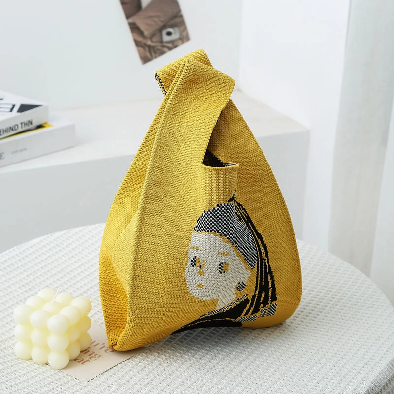Women's Small Knit Color Block Streetwear Square Open Shoulder Bag