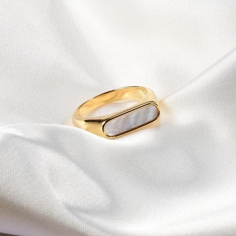 Minimalist Geometric Titanium Steel Inlay Shell Rings