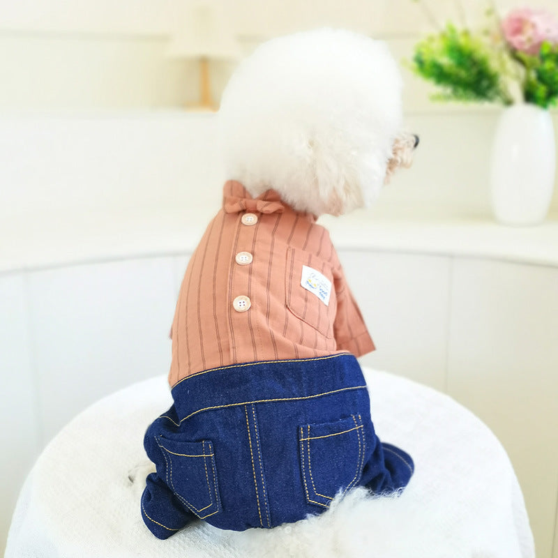 Casual Striped Denim Dog Jumpsuits