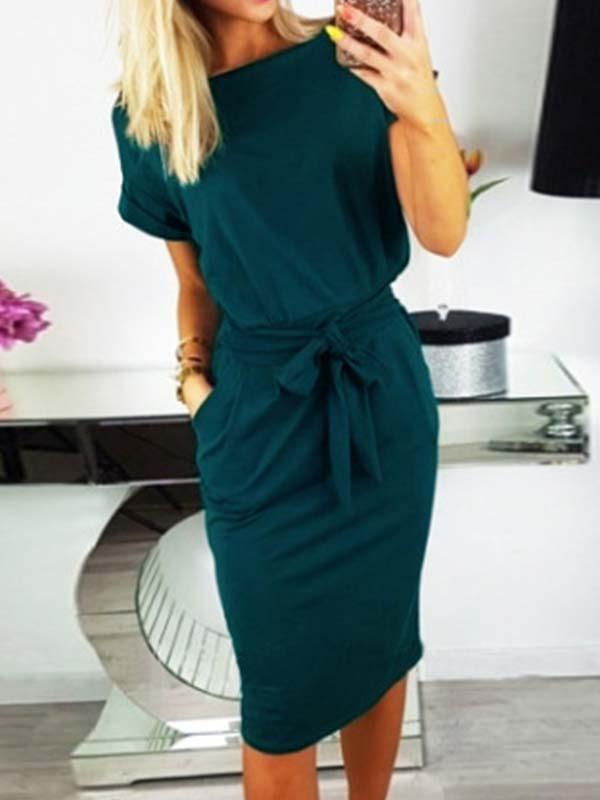 O Neck Midi Dress With Belt (4 colors)