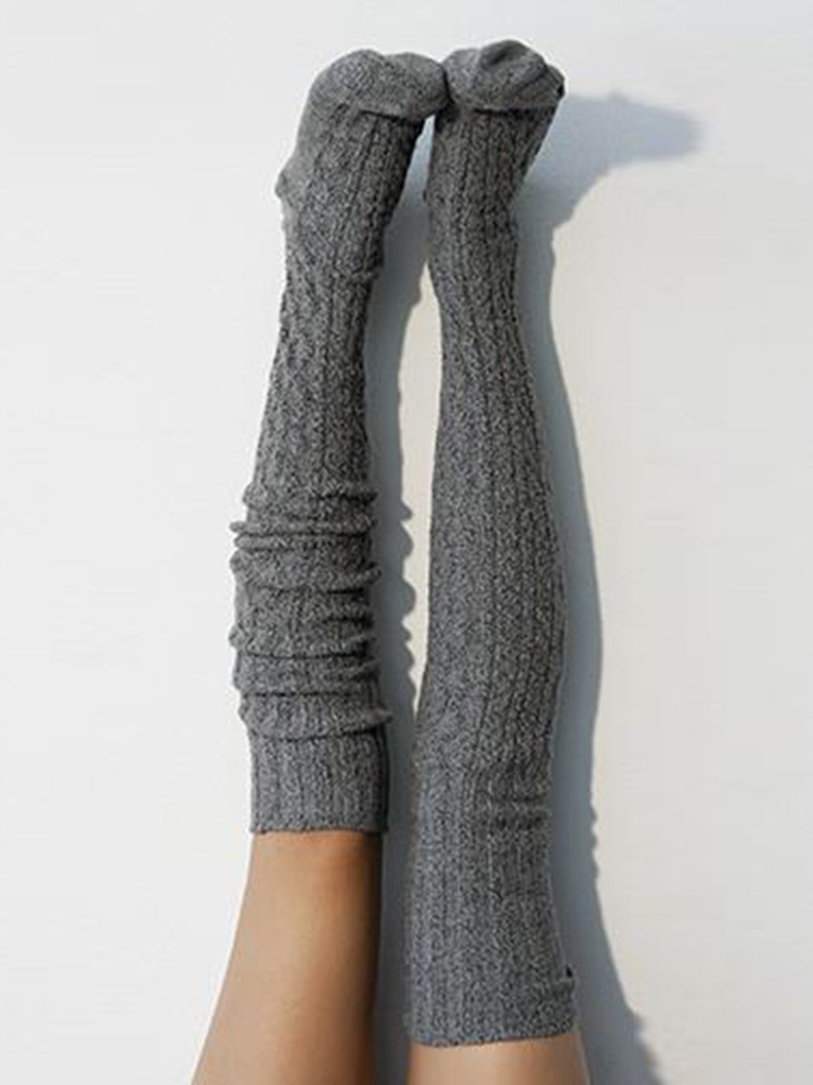 Solid Color Long Tube Knitted Over The Knee Socks