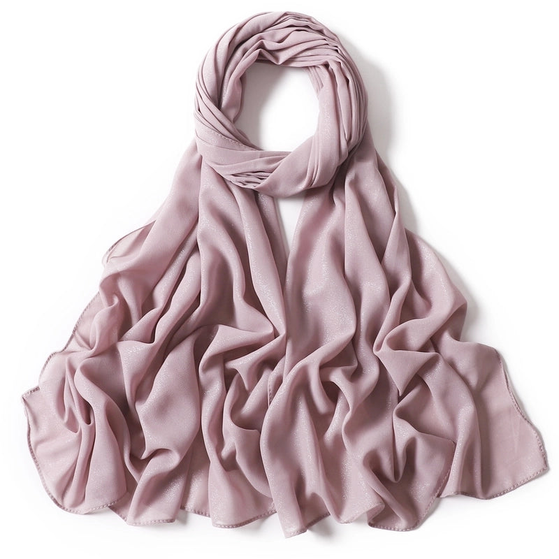 Hot Silver Flash Full Silver Solid Color Pearl Chiffon Long Scarf New Chiffon Turban