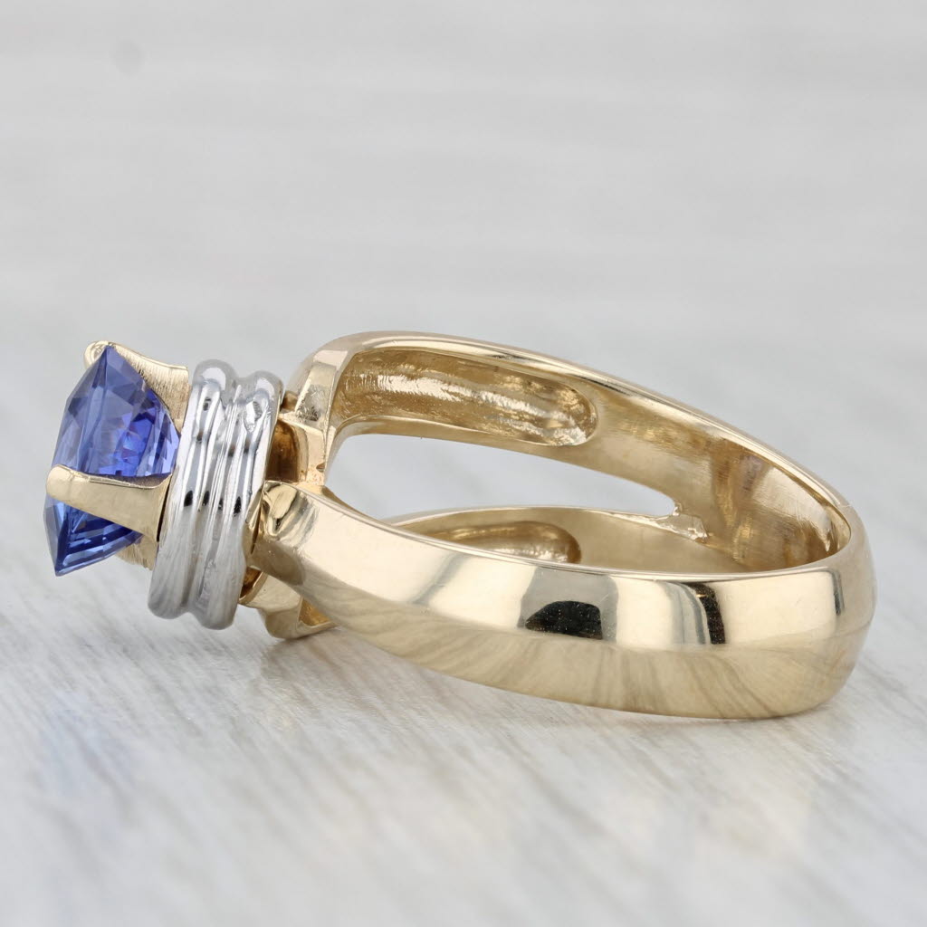 2ct Cushion Tanzanite Solitaire Ring 14k Yellow White Gold Sz 9.25 Unique Design